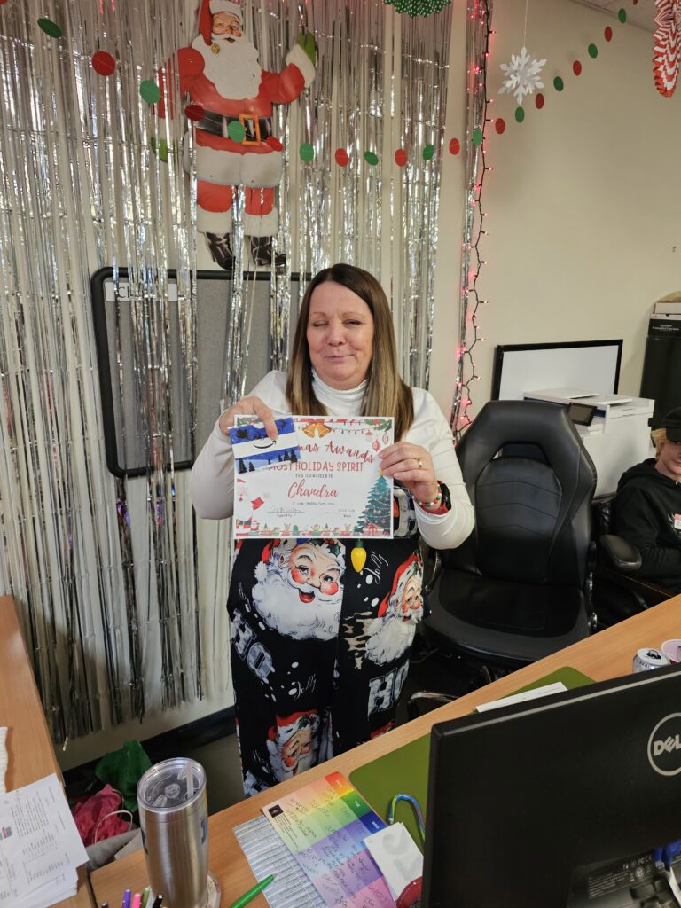 Chandra was in the bourbon slush and received the award for most holiday spirit 